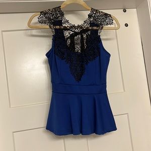 Blue with black lace peplum top